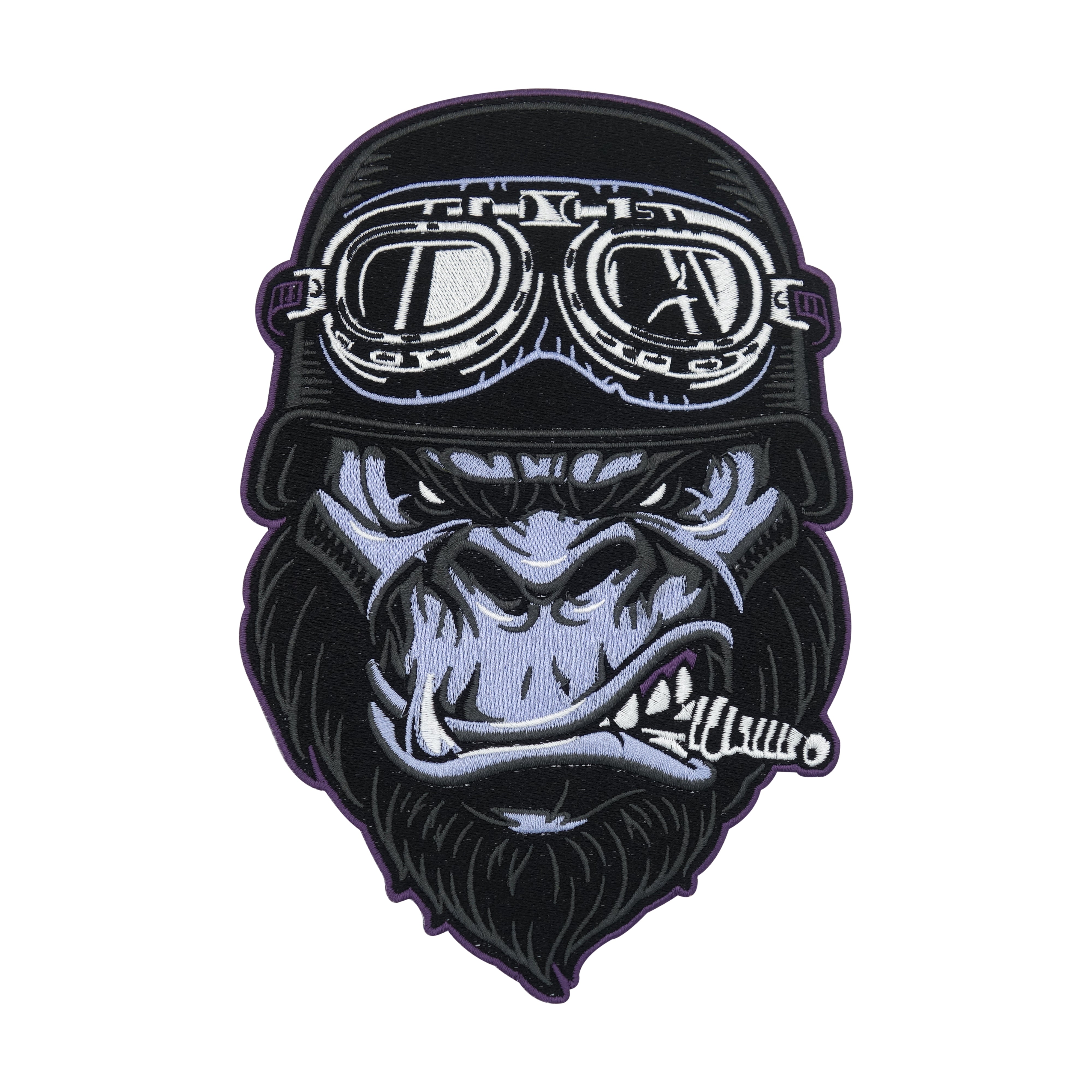 Schwarzer Gorilla mit Biker Helm Patch