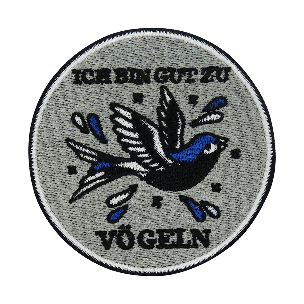 Grauer "Ich bin gut zu Vögeln" mit blauem Vogel Patch