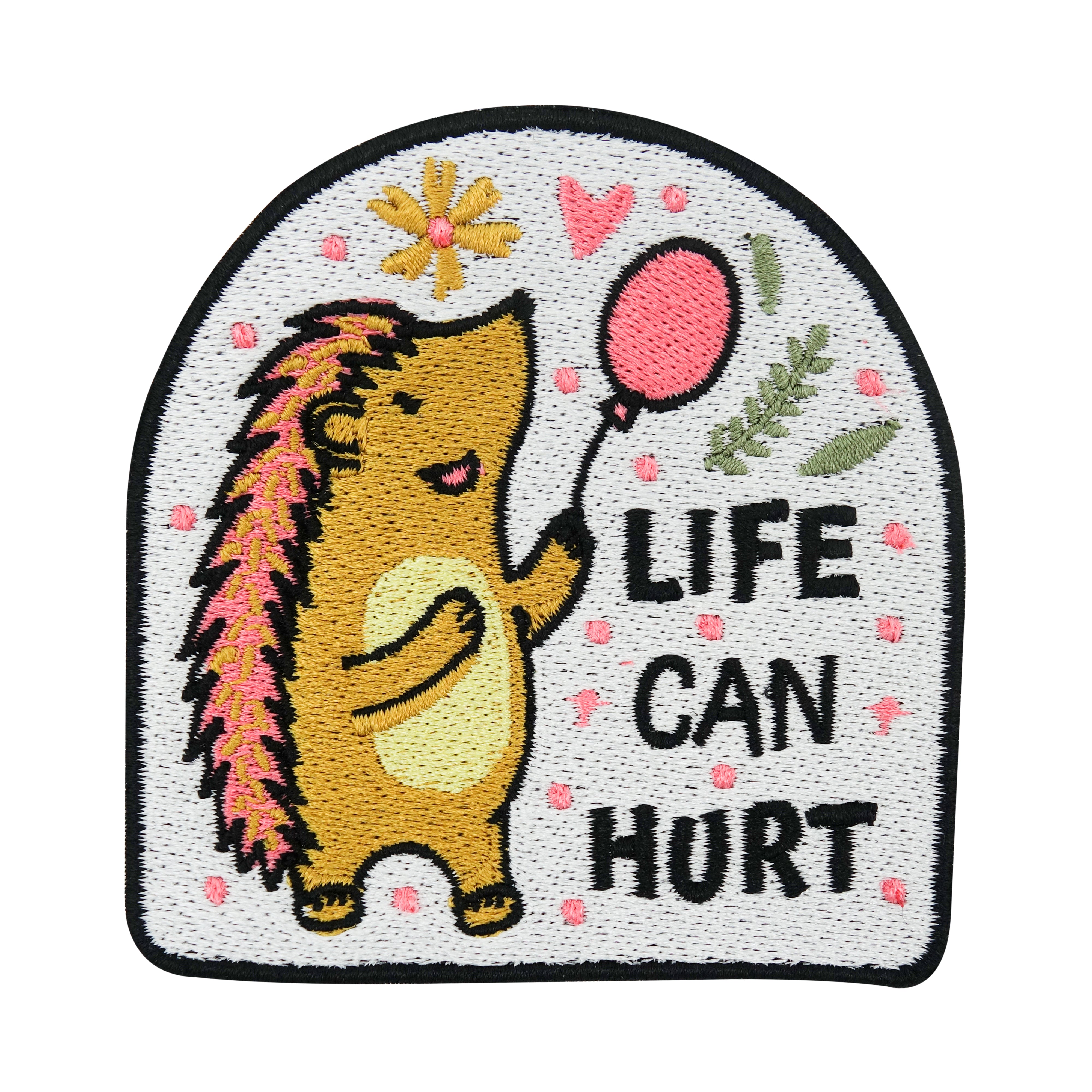 Weißer Life Can Hurt Igel mit Luftballon Patch