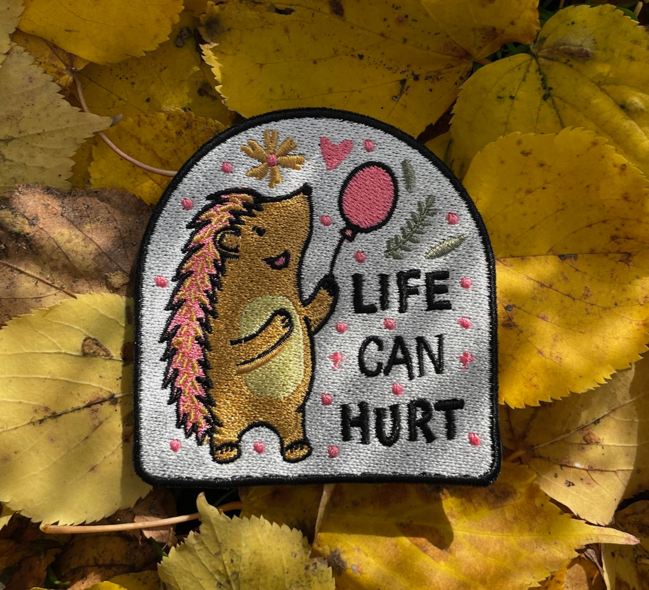 Igel Patch auf herbstlichen Blättern