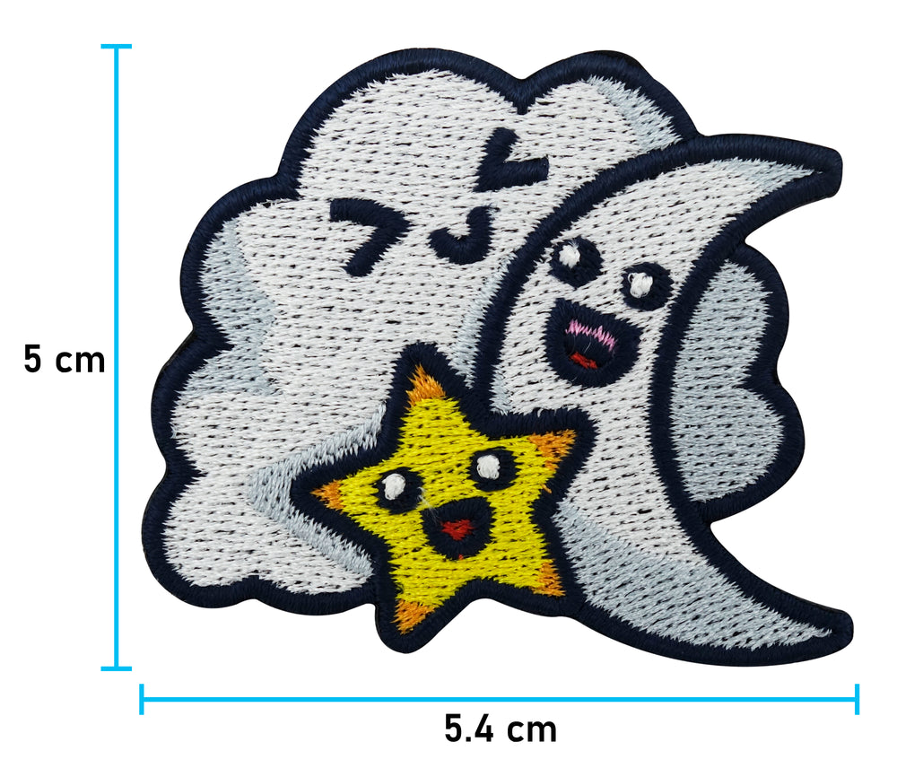 Wolke, Mond und Stern Patch mit der Maße: 5 x 5,4 cm