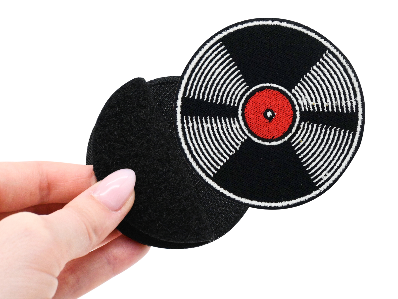 Schallplatte Klett Patch  | Musik Klett Patches, Retro Aufnäher, Vinyl Klettpatches, Outdoor Klettpatch Rund 8cm, Rock Badge