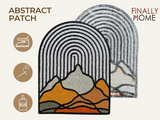 Vorder- und Rückseite des Patches, mit Bügelfolie. „Finally Home“ Logo und Nutzungsoptionen: Aufbügeln, Aufnähen, Aufkleben mit Textilkleber