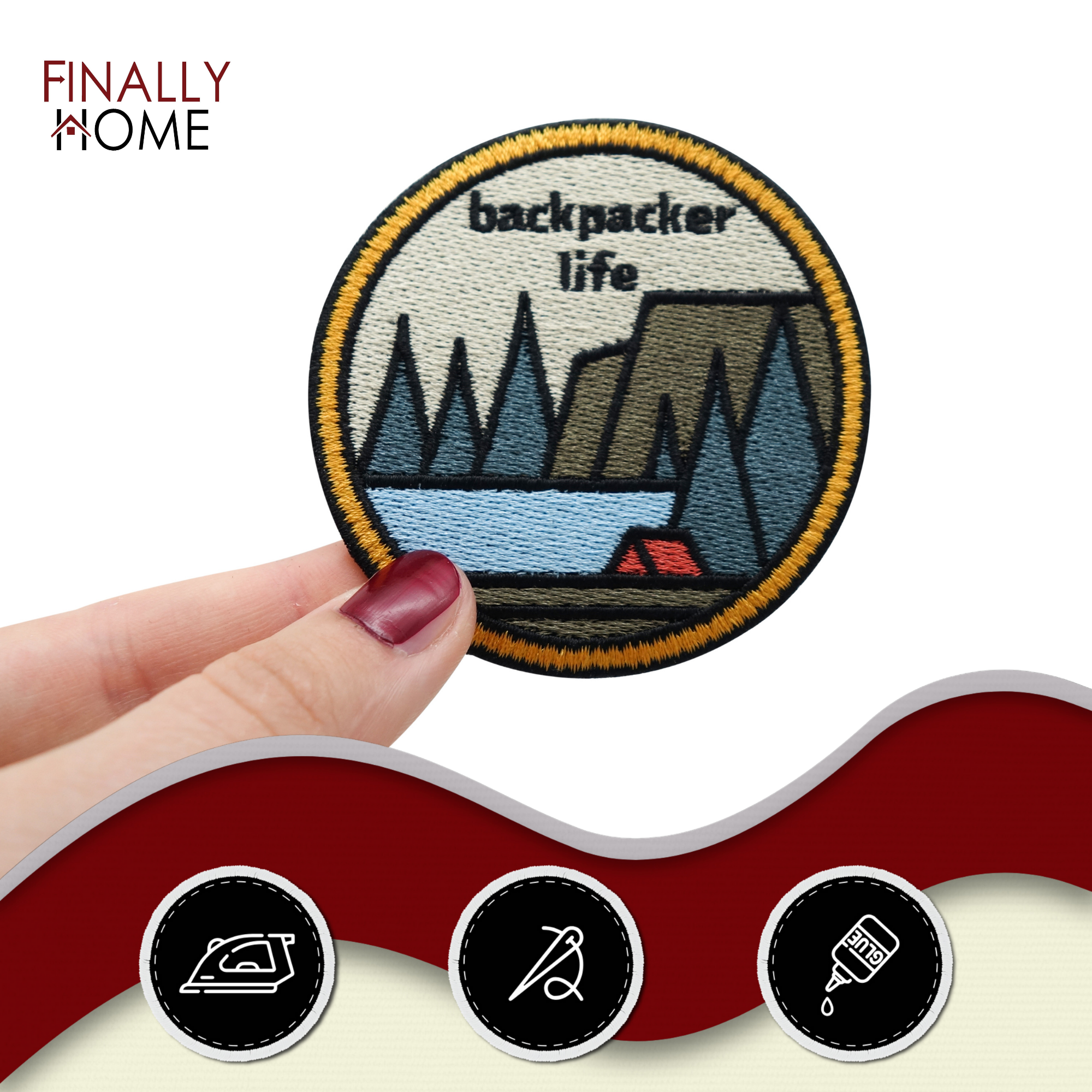 Backpacker Life | Wandern Patches, Berg Bügelbild, Wald Aufbügler, Camping Aufnäher, Baum Bügelpatch, Finally Home Patch zum Aufbügeln