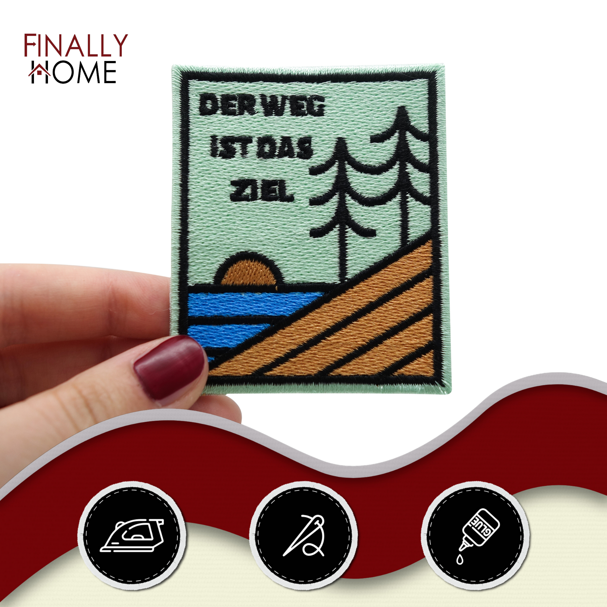 Der Weg ist das Ziel | Wanderer Patches, Berg Bügelbild, Sonne Aufbügler, Baum Aufnäher, Flicken, Finally Home Patch zum Aufbügeln