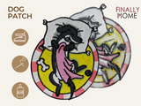 
Vorder- und Rückseite des Patches, mit Bügelfolie. „Finally Home“ Logo und Nutzungsoptionen: Aufbügeln, Aufnähen, Aufkleben mit Textilkleber
