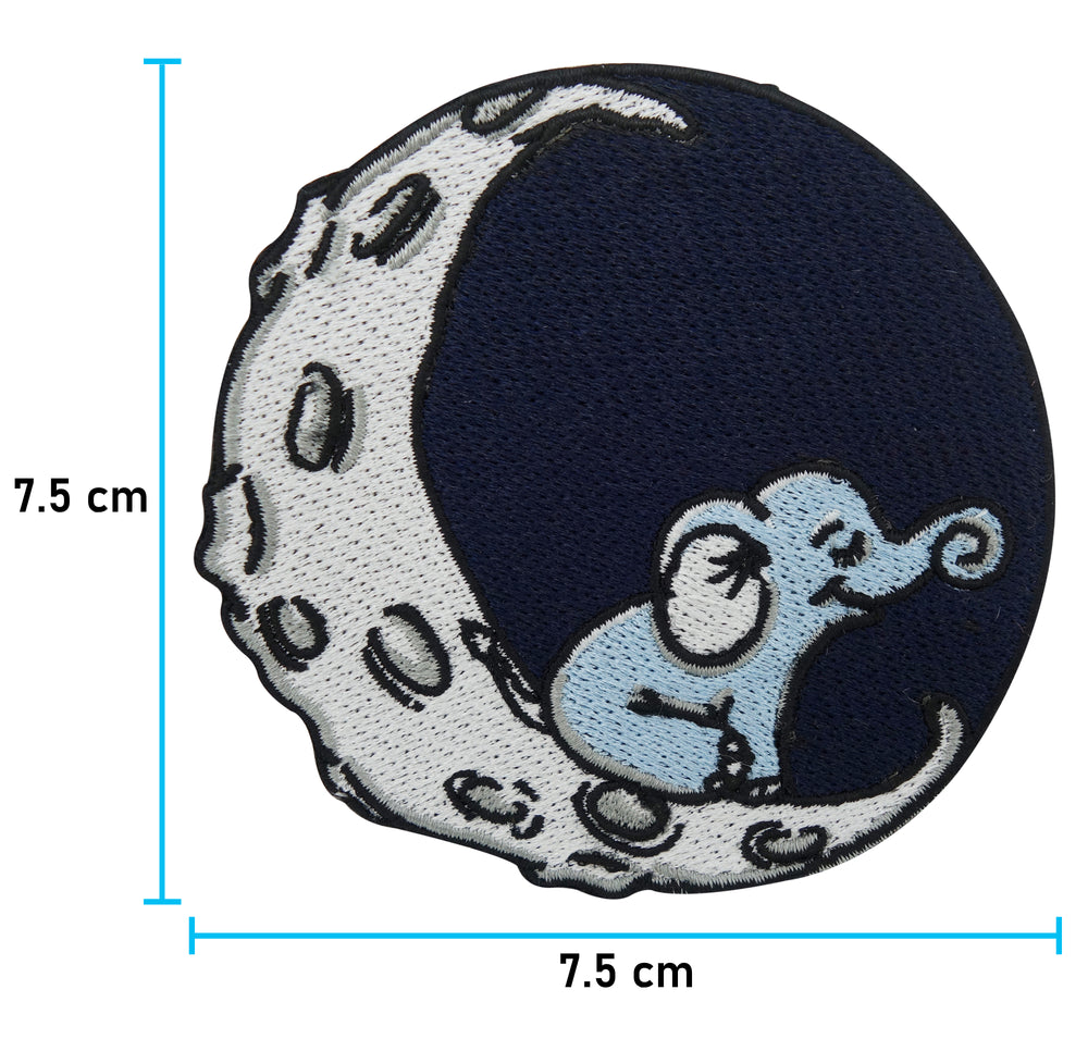 Elefant auf dem Mond Patch mit der Maße: 7,5 x 7,5 cm