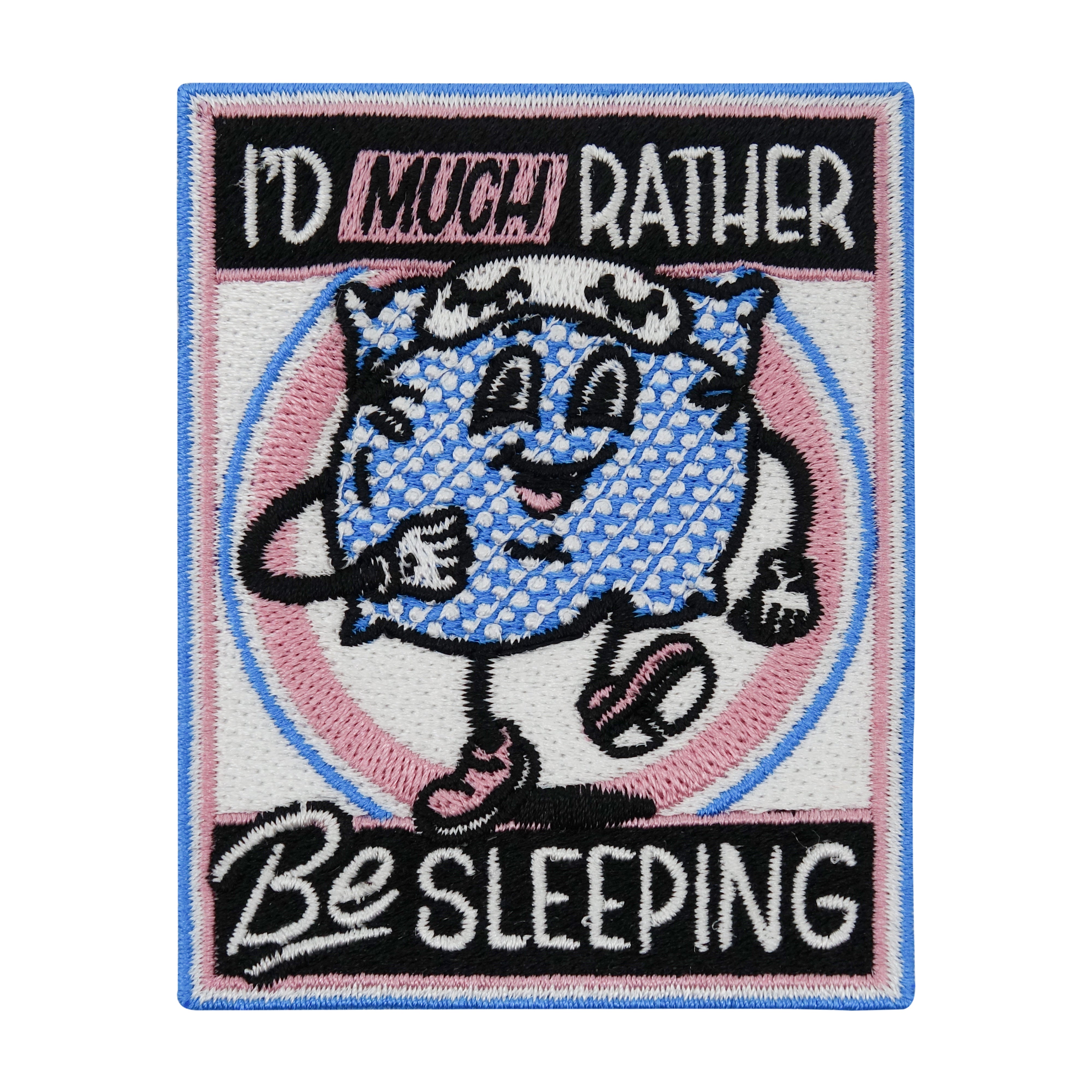 Pink-blauer Kissen mit Schlafmaske und Spruch Patch