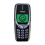 Schwarzer Retro Handy mit Smiley Patch