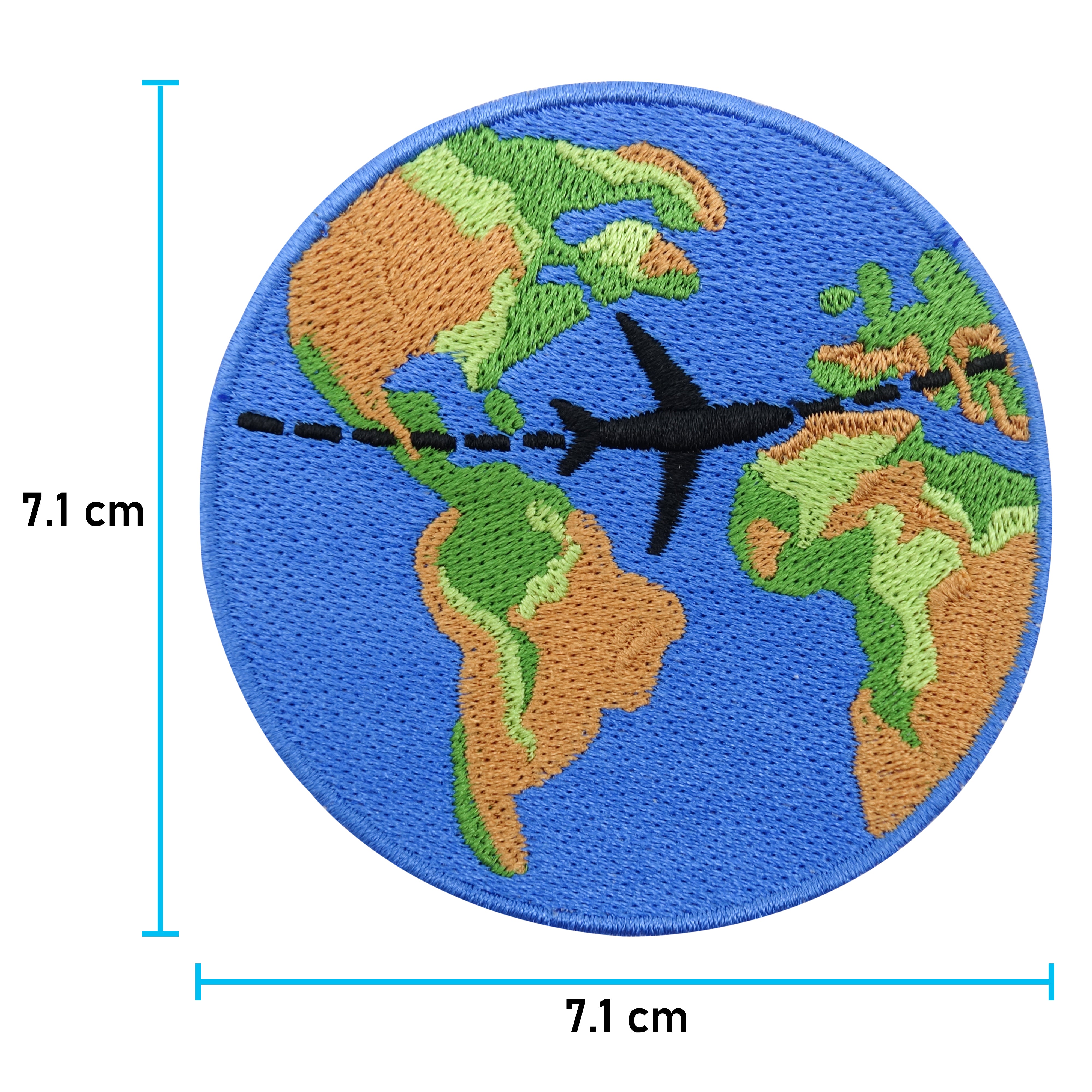 Weltreise Patch mit der Maße: 7,1 x 7,1 cm