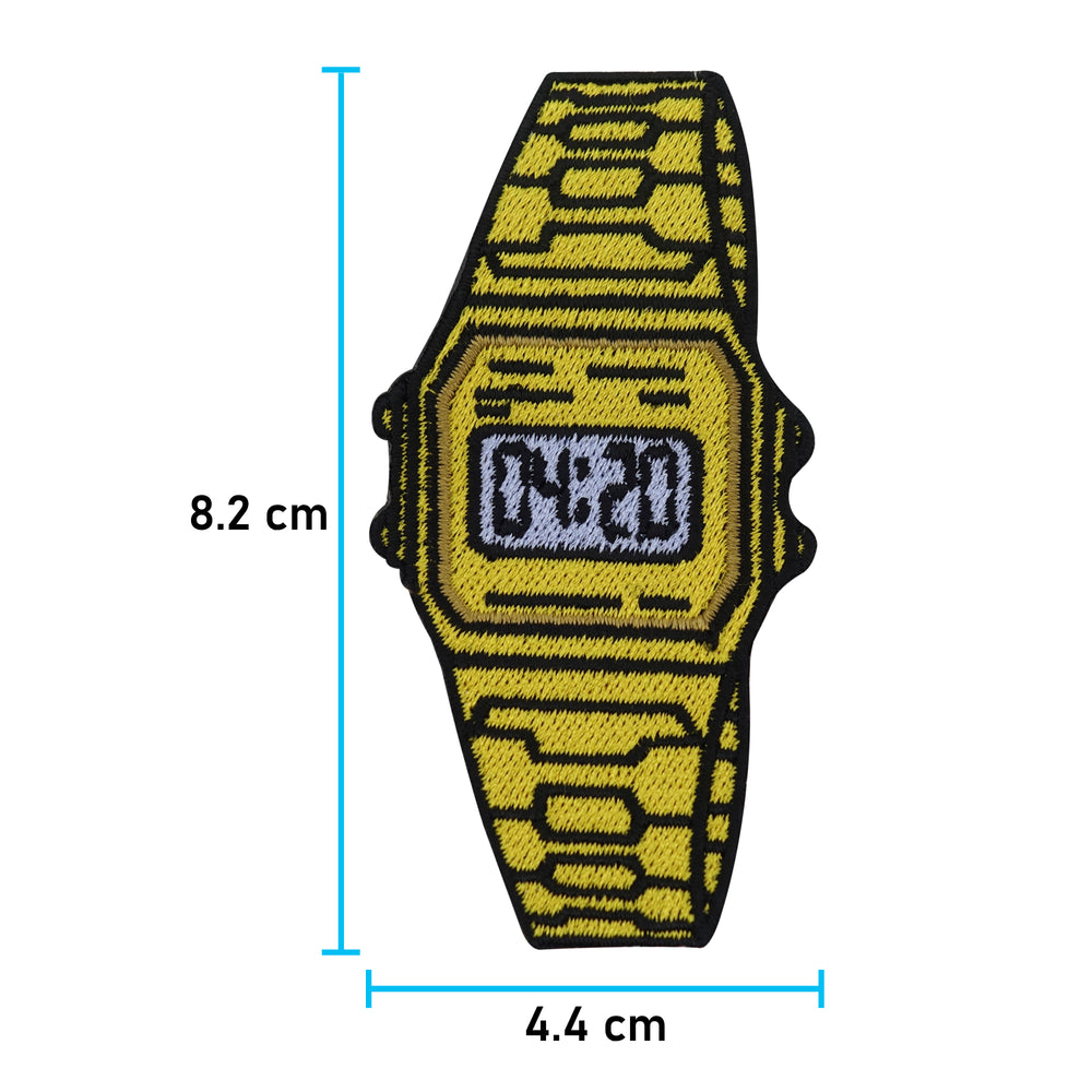 Goldene Uhr Patch mit der Maße: 8,2 x 4,4 cm
