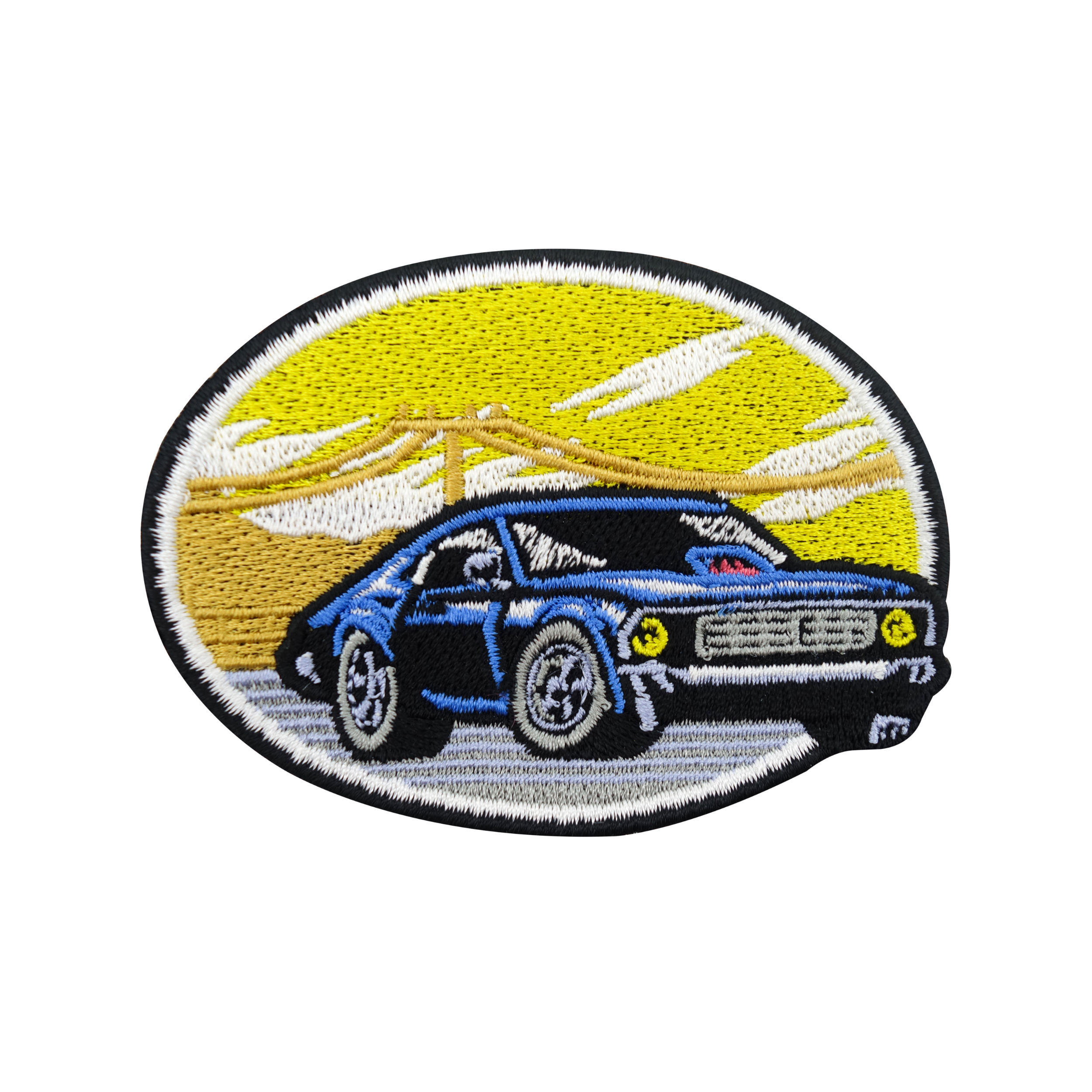 Auto im Sonnenuntergang Patch | Sportwagen Bügelbild | Racing Aufnäher