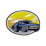 Auto im Sonnenuntergang Patch | Sportwagen Bügelbild | Racing Aufnäher