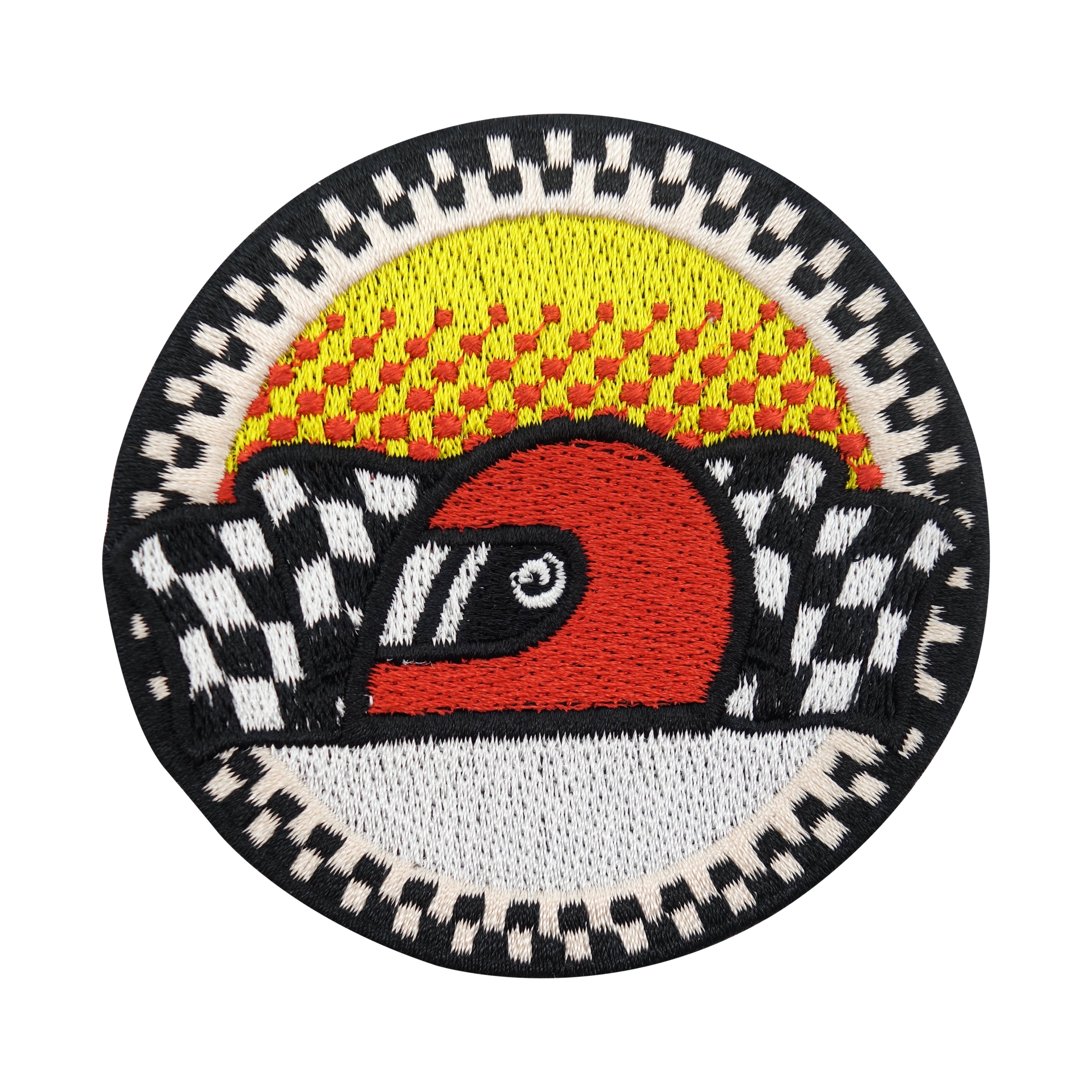 Schwarz-roter Motorsport Helm mit Zielflagge Patch 