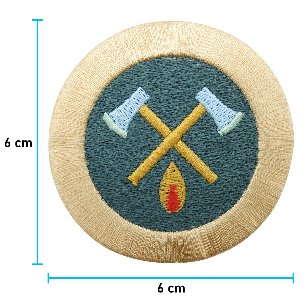 Axt und Feuer Patch mit der Maße: 6 x 6 cm