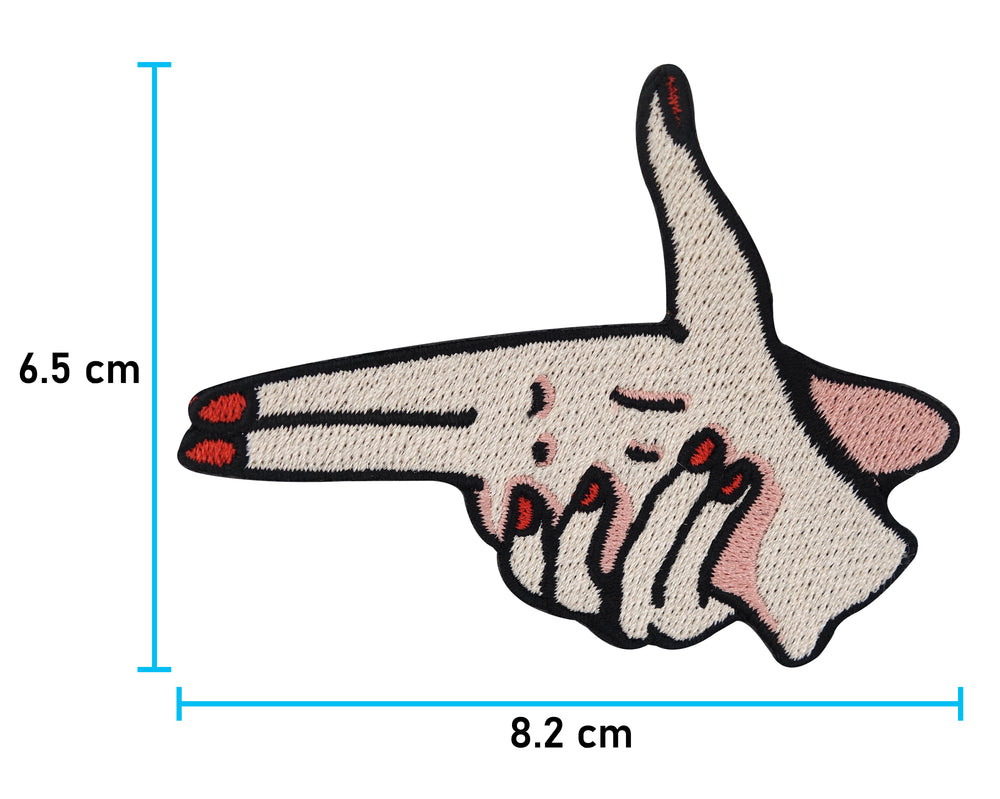 Fingerpistole Patch mit der Maße: 6,5 x 8,2 cm