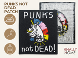 Vorder- und Rückseite des Patches, mit Bügelfolie. „Finally Home“ Logo und Nutzungsoptionen: Aufbügeln, Aufnähen, Aufkleben mit Textilkleber