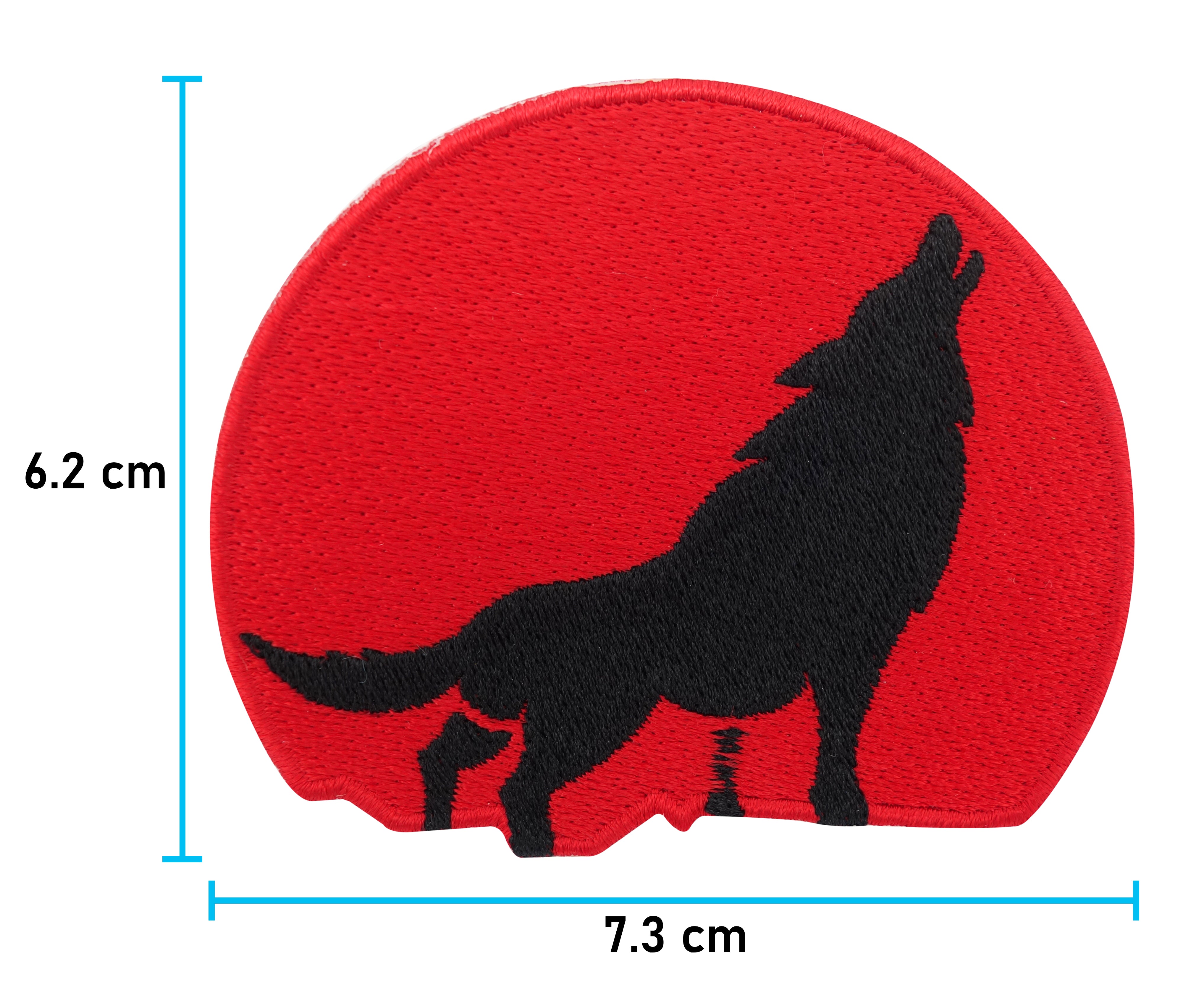 Roter Mond Wolf Patch mit der Maße: 6,2 x 7,3 cm