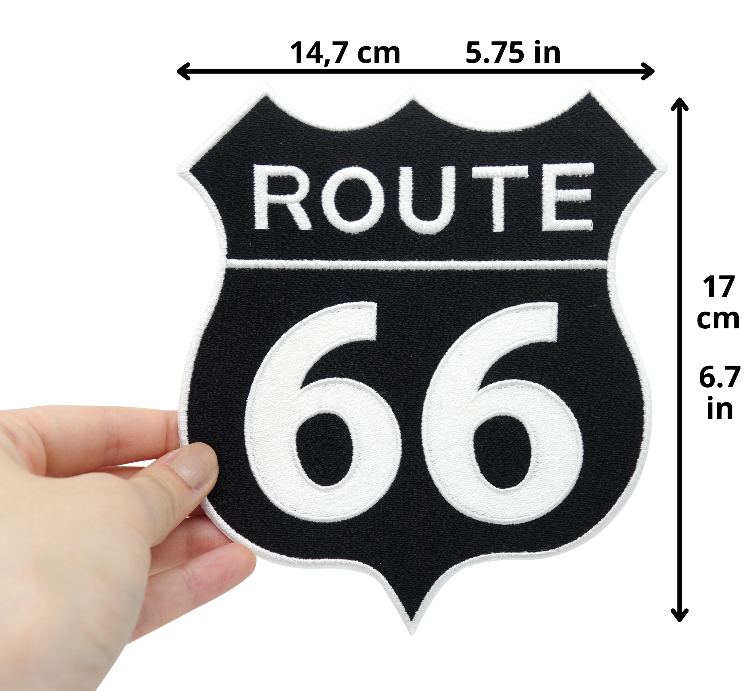 Route 66 Patch mit der Maße: 6.7 x 5.75 in 