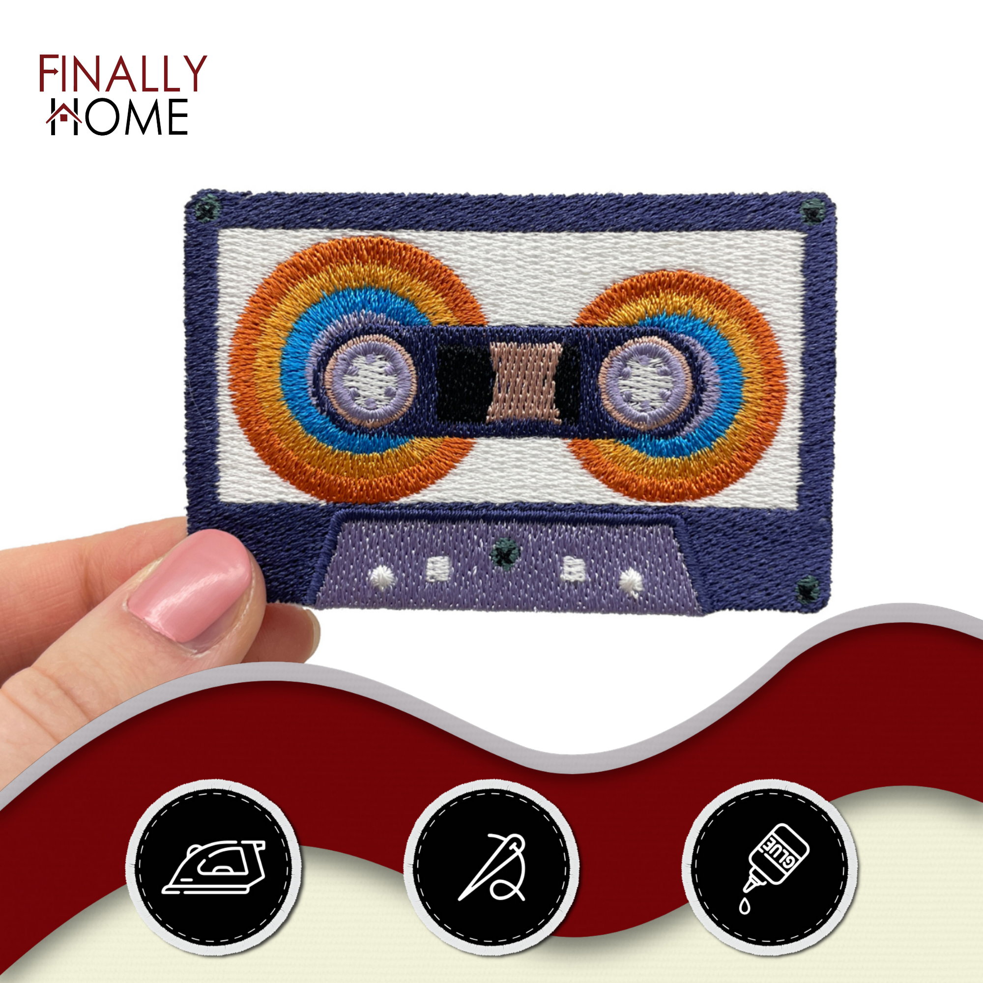 Lila Kassette Klett Patch| Retro Klett Patches, Musik Aufnäher, 80er Vintage Klettpatches, Bunte Badge, Bunte Hippie Klettpatch, Finally Home