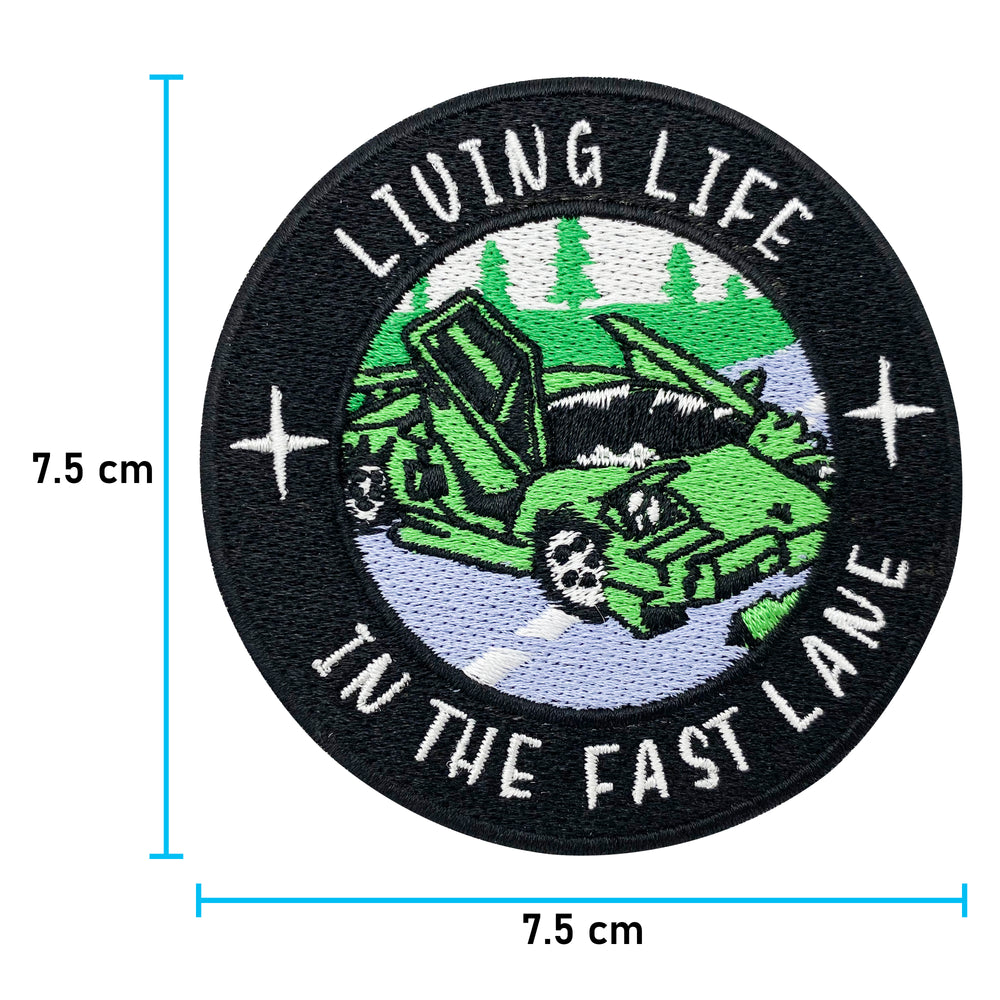 Sportwagen Patch mit der Maße: 7,5 x 7,5 cm