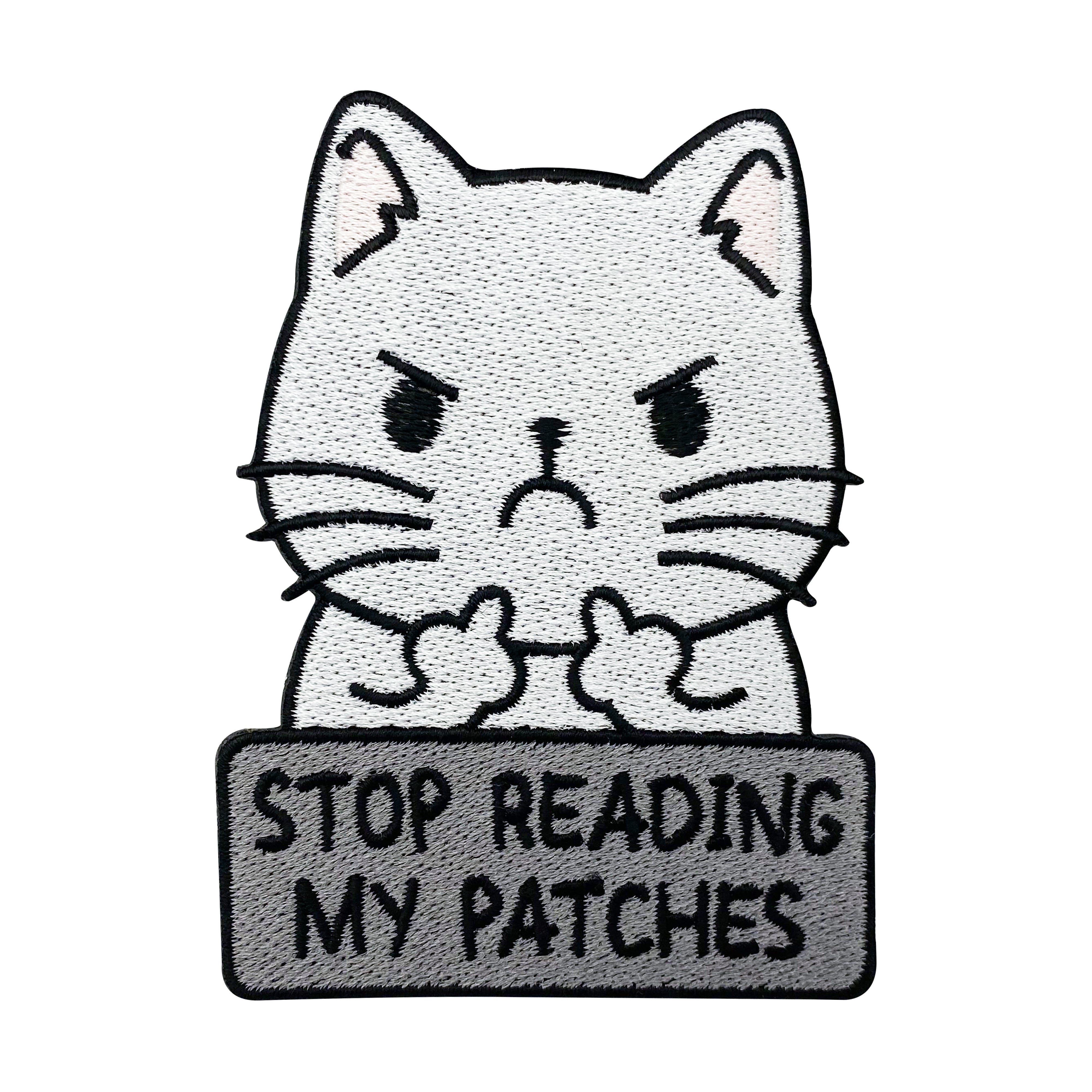 Weiß-Grauer Stop Reading My Patches Katze Patch 