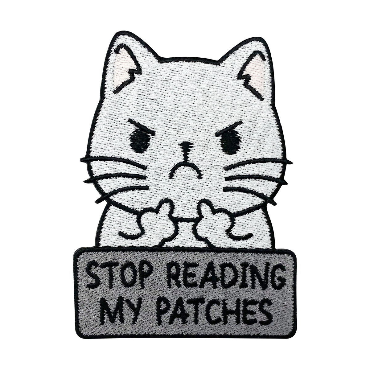 Weiß-Grauer Stop Reading My Patches Katze Patch 