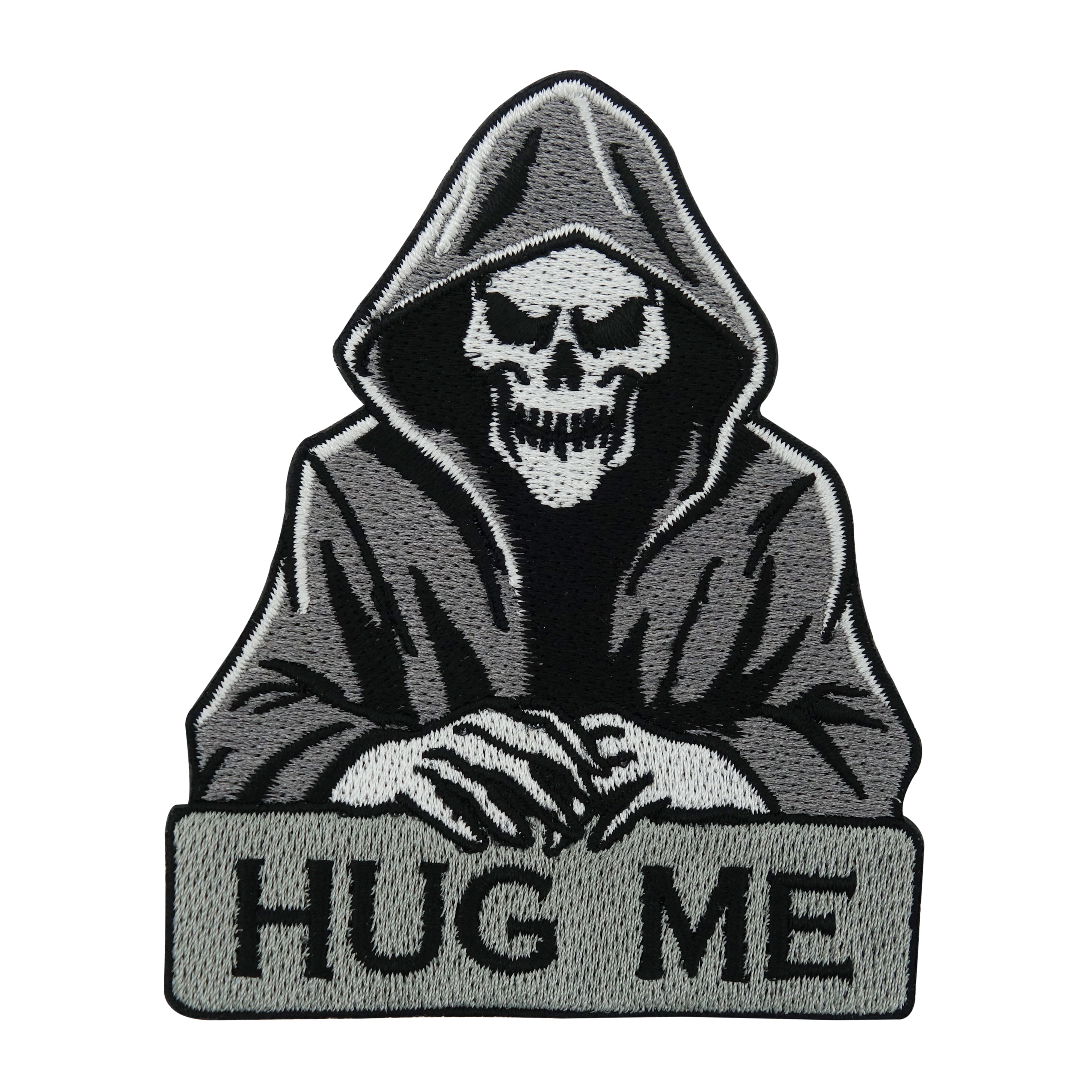 Schwarzer Hug Me Sensenmann Patch