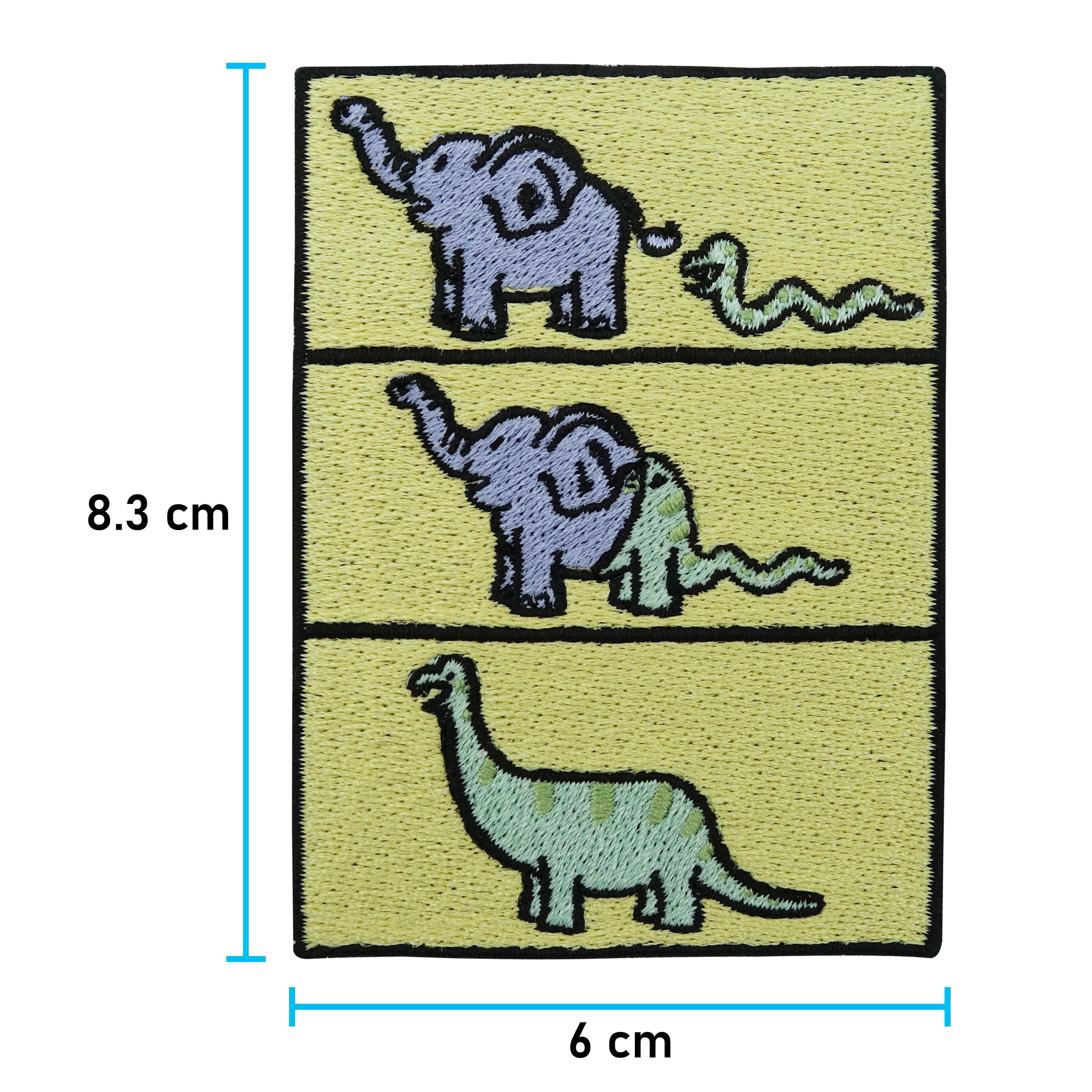 Dino Evolution Patch mit der Maße: 8,3 x 6 cm