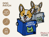 Vorder- und Rückseite des Patches, mit Bügelfolie. „Finally Home“ Logo und Nutzungsoptionen: Aufbügeln, Aufnähen, Aufkleben mit Textilkleber