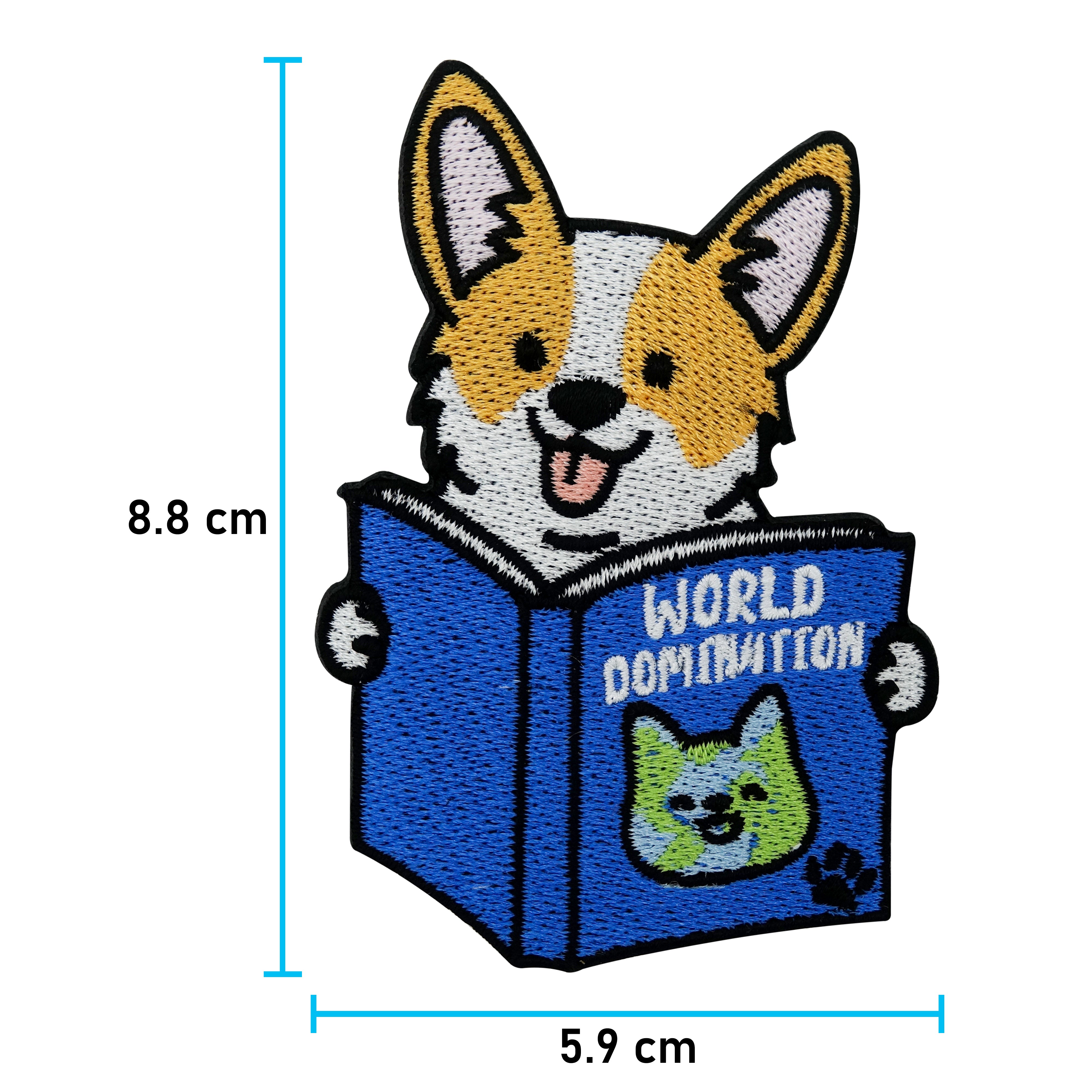 World Domination Hund Patch mit der Maße: 8,8 x 5,9 cm