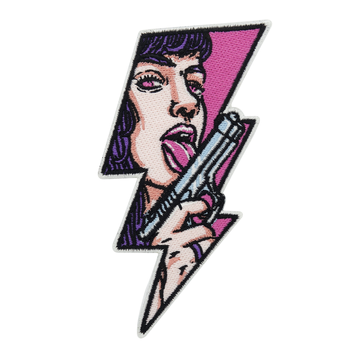Pinker Frau leckt Pistole Blitzform Patch