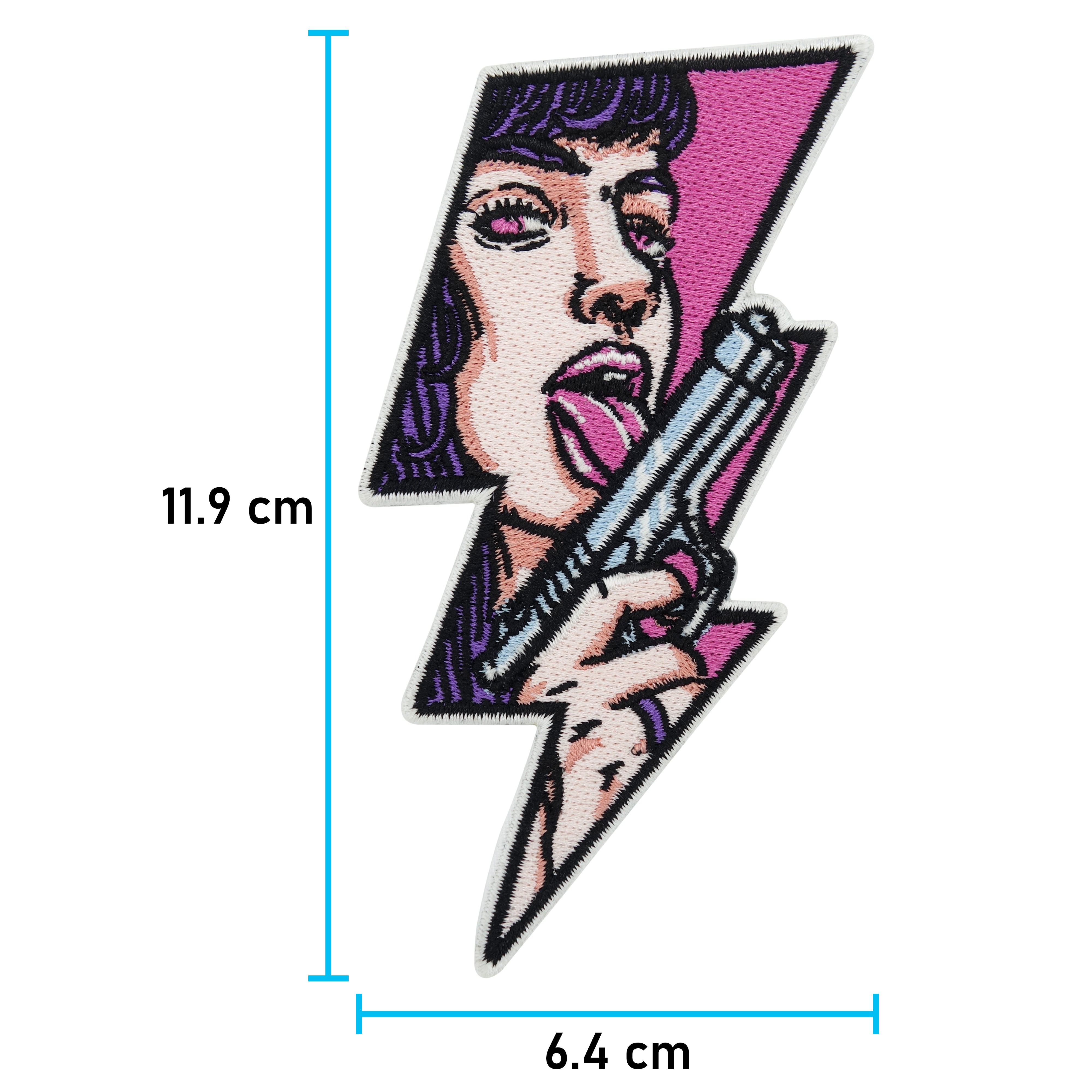Pinker Blitz Patch mit der Maße: 11,9 x 6,4 cm