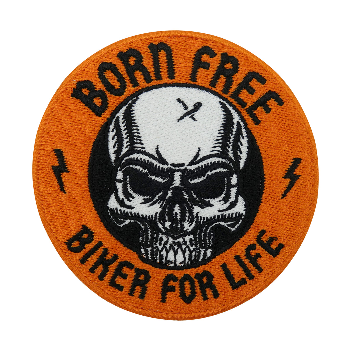 Orangener Born Free - Biker For Life Totenkopf Patch