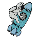 Blauer Astronaut auf Rakete Patch 
