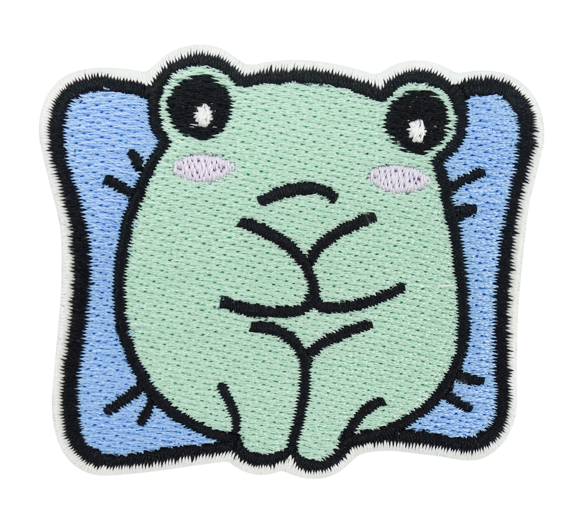 Grüner Sorgen Frosch auf Kissen Patch