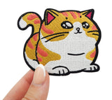 Frauenhand hält den dicke Katze Patch