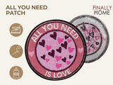 Vorder- und Rückseite des Patches, mit Bügelfolie. „Finally Home“ Logo und Nutzungsoptionen: Aufbügeln, Aufnähen, Aufkleben mit Textilkleber