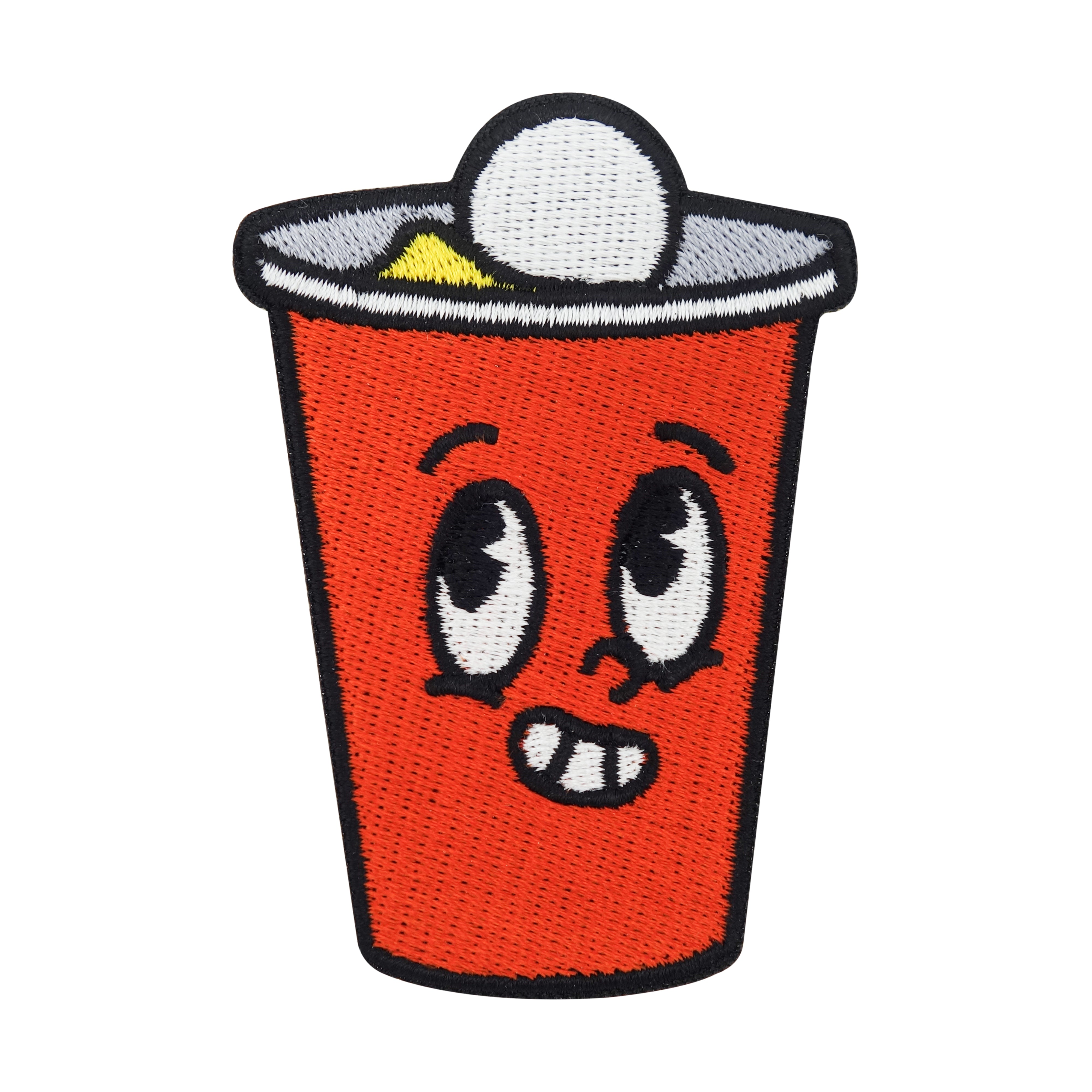 Roter Bier Pong Becher mit Gesicht Patch