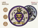 Vorder- und Rückseite des Patches, mit Bügelfolie. „Finally Home“ Logo und Nutzungsoptionen: Aufbügeln, Aufnähen, Aufkleben mit Textilkleber