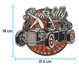Großer Oldtimer Retro Rockabilly Rückenpatch zum Aufbügeln | 80er Motorrad Kutten Patches, Sexy Biker Bügelpatch, Vintage Rückenaufnäher, Große Aufnäher für Männer, Finally Home