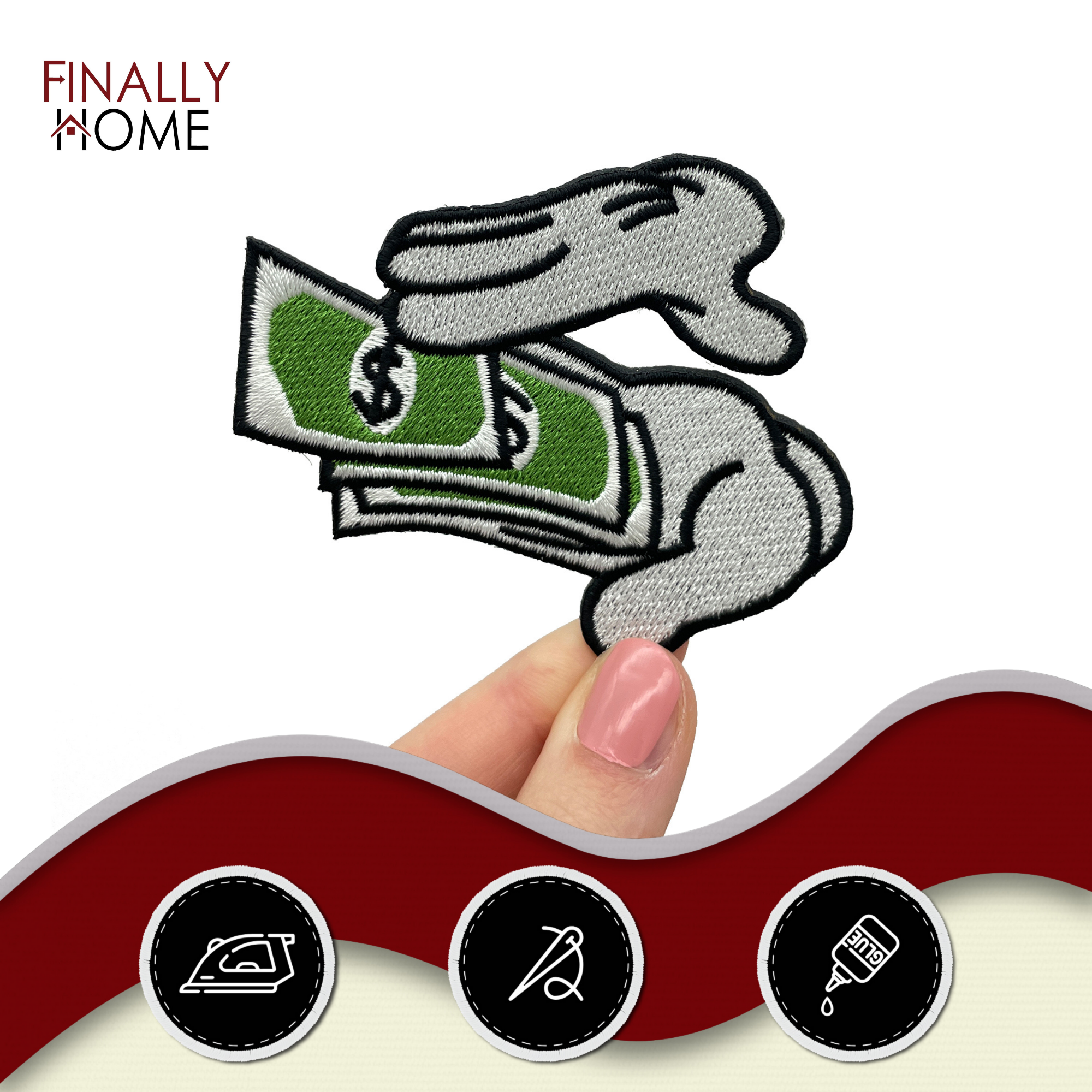 Hände die mit Geld werfen Bügelbild Patches zum Aufbügeln | Patch, Aufbügelmotive Finally Home