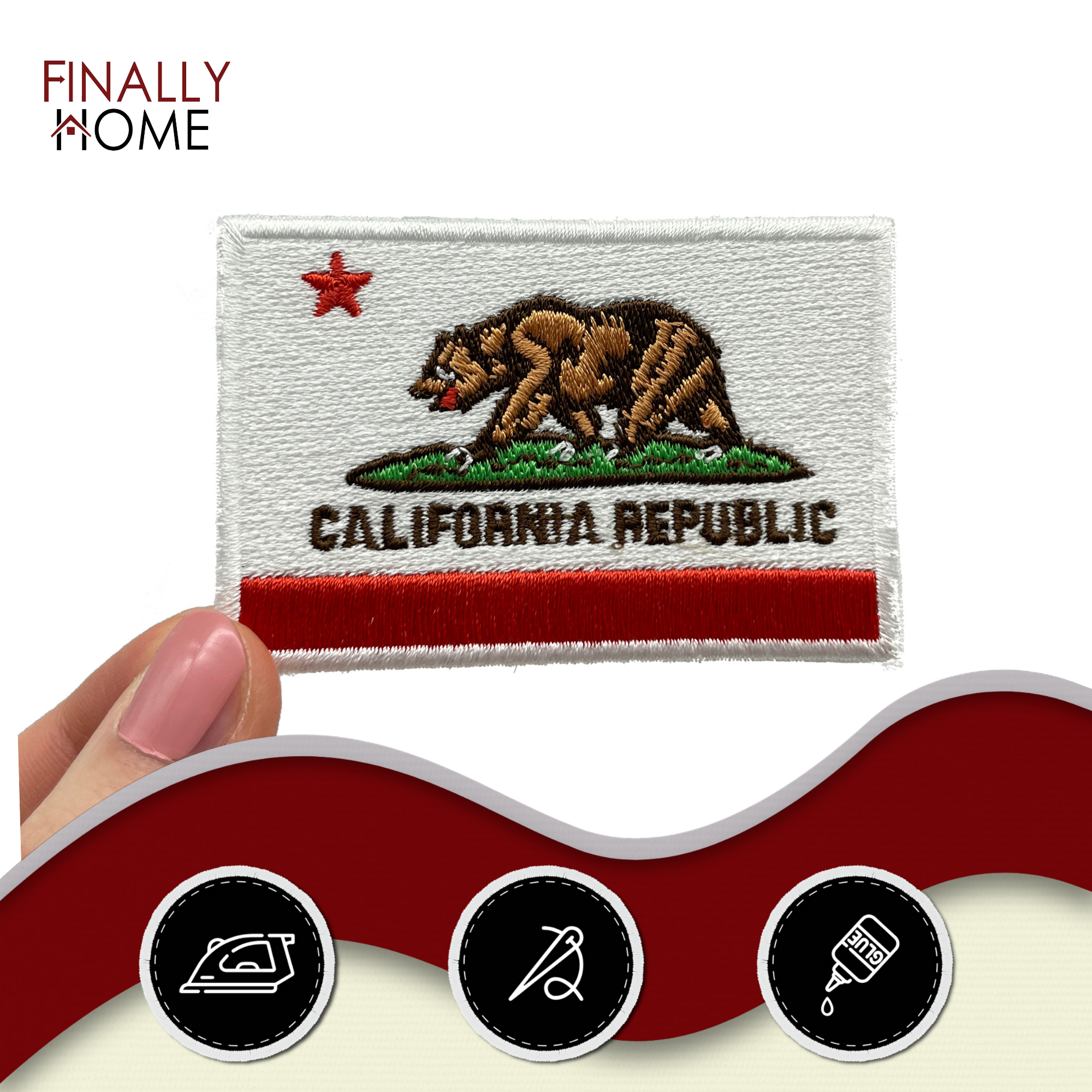 Kalifornien Flagge Patch zum Aufbügeln | California Republik Flag Patches, USA Fahne Bügelbild, Amerika Aufbügler, US Aufnäher, Applikation, Finally Home
