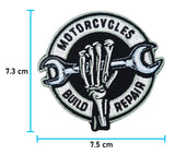 Kutte-Motorsport-Harley-Davidson-Weste-Lederkutte-Rocker-Helm-Club-Totenkopf-Totsenschädel-Skelett-Aufbügler-Bügelpatch-Stoff
