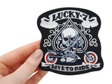 Kutte-Motorsport-Davidson-Weste-Lederkutte-Honda-Rocker-Bike-Retro-Lone-Wolf-Totenschädel-Skelett-Aufbügler-Bügelbild-Bügelpatch