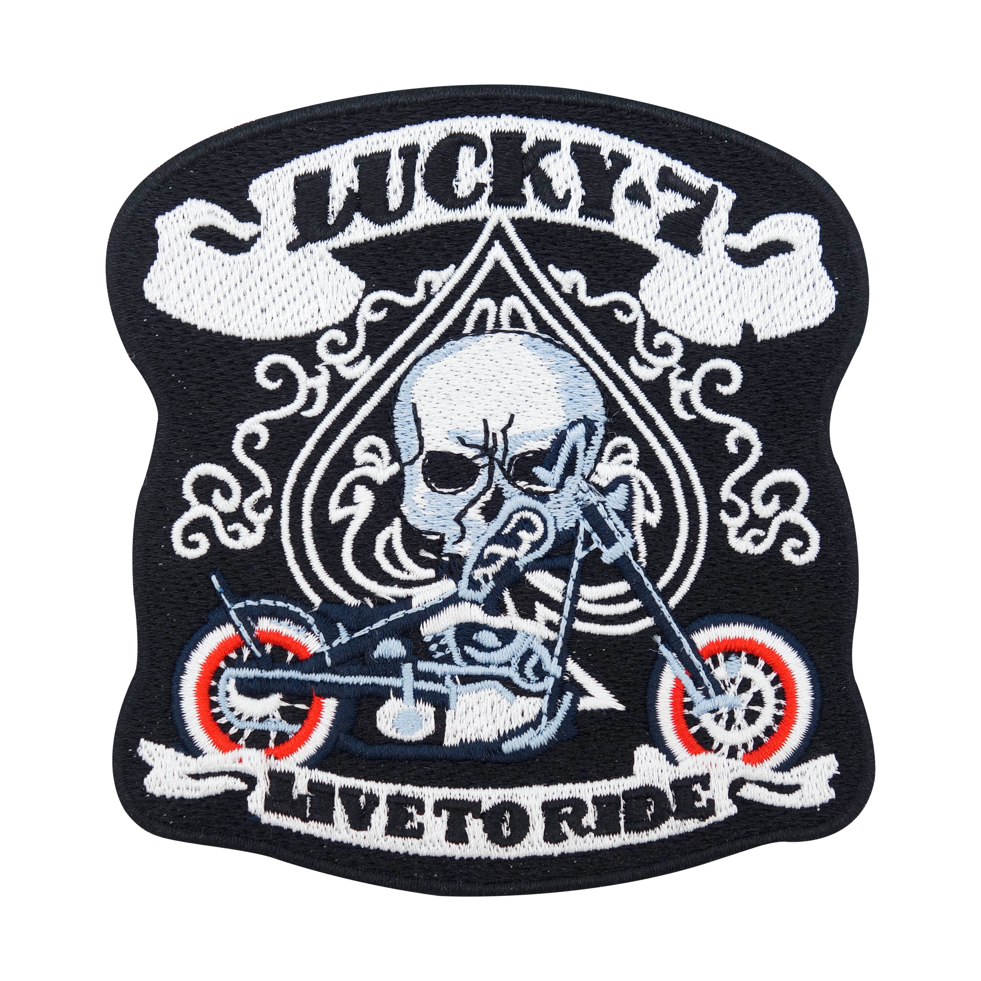 Kutte-Motorsport-Davidson-Weste-Lederkutte-Honda-Rocker-Bike-Retro-Lone-Wolf-Totenschädel-Skelett-Aufbügler-Bügelbild-Bügelpatch