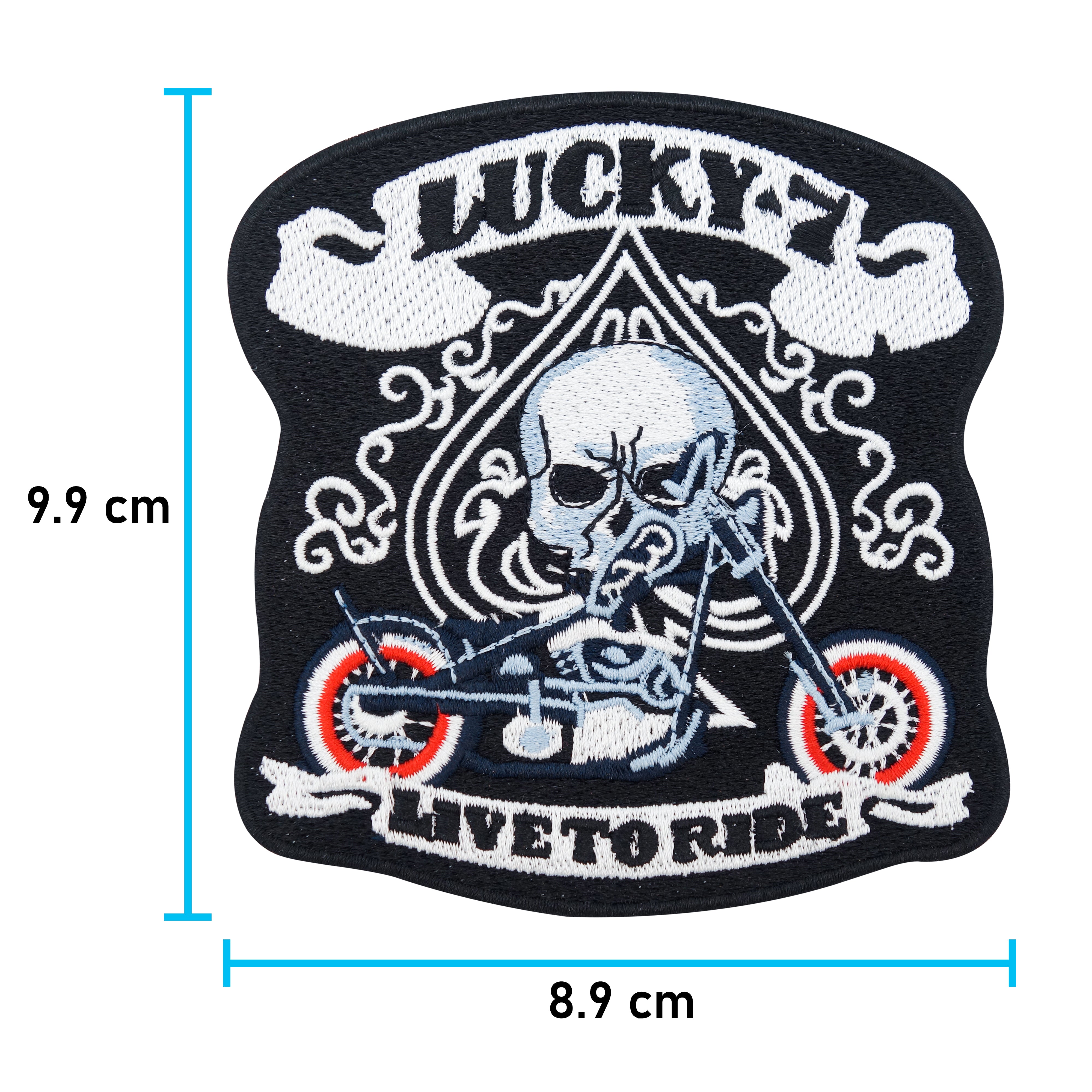 Kutte-Motorsport-Davidson-Weste-Lederkutte-Honda-Rocker-Bike-Retro-Lone-Wolf-Totenschädel-Skelett-Aufbügler-Bügelbild-Bügelpatch
