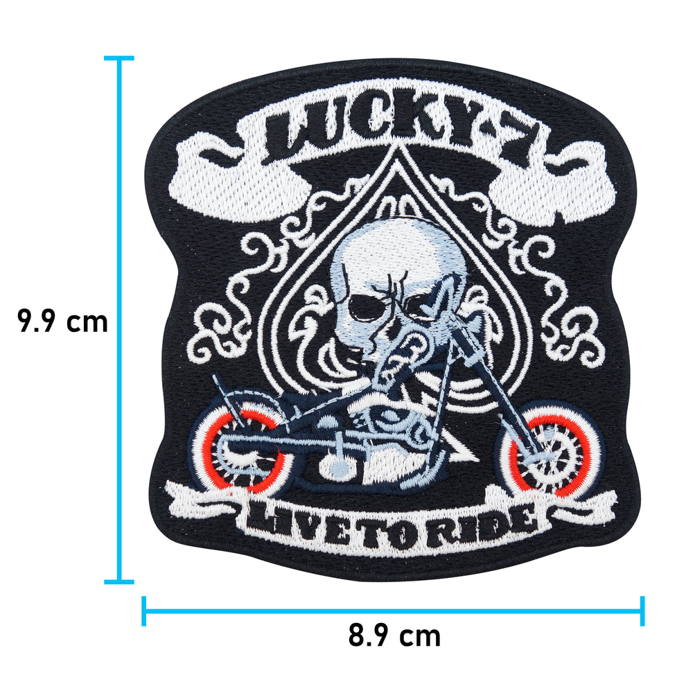 Kutte-Motorsport-Davidson-Weste-Lederkutte-Honda-Rocker-Bike-Retro-Lone-Wolf-Totenschädel-Skelett-Aufbügler-Bügelbild-Bügelpatch