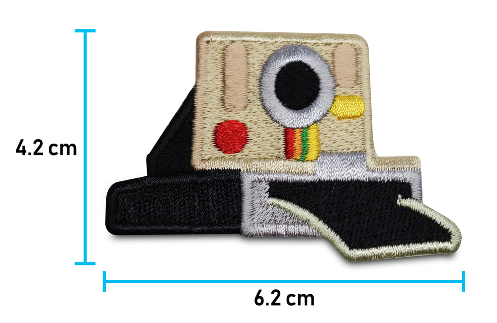 Flicken-Bügelflicken-Bügelbild-Bügelpatch-Polariodkamera-Vintage-Old-School-80s-90s-Bild-Mädchen-Foto-Cannon