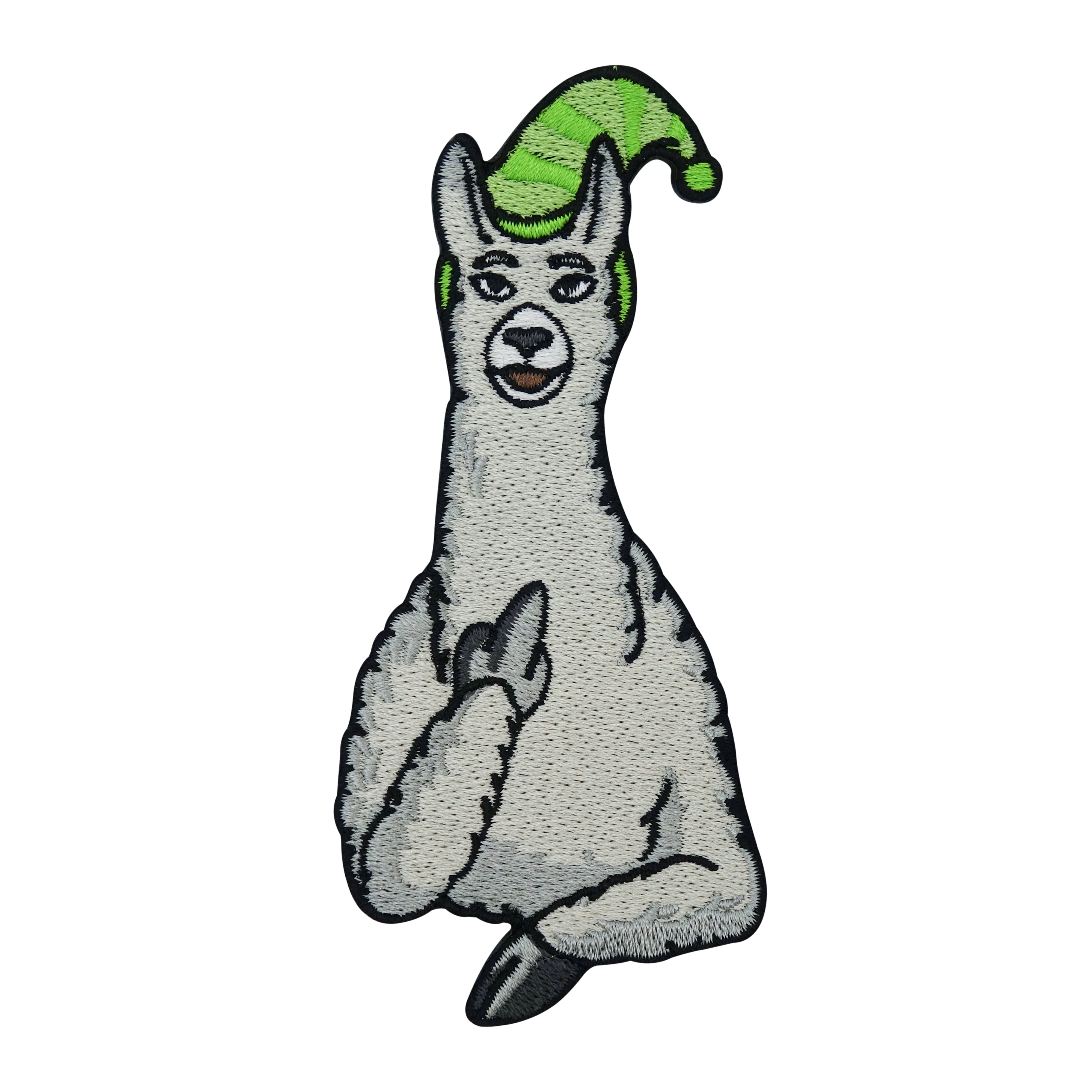Flicken-Bügelflicken-Aufbügler-Bügelbild-Bügelpatch-Jeansjacke-Stinkefinger-Südamerika-Mexiko-Alpaca